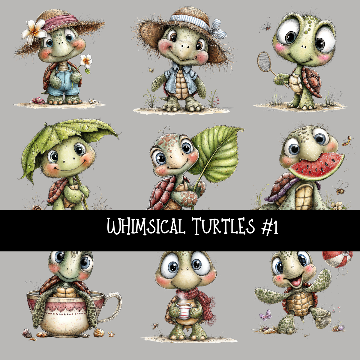 Whimsical Turtles UV DTF Decal sheets