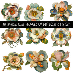 Whimsical Clay Flowers UV DTF Decal sheets 2 Design Options
