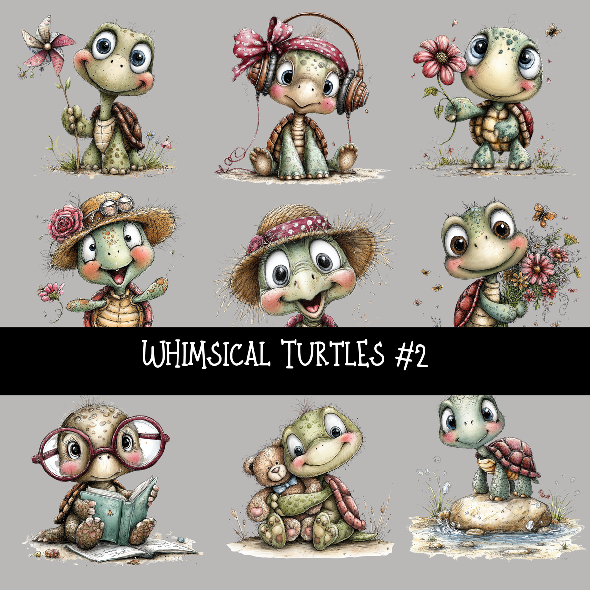 Whimsical Turtles UV DTF Decal sheets