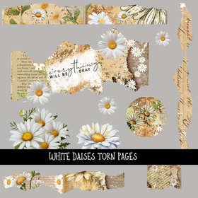White Daises Torn Pages - UV DTF Decal sheet