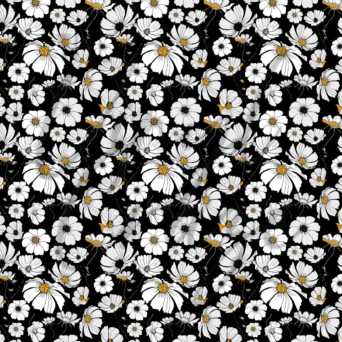 White Daisies on Black Adhesive Vinyl