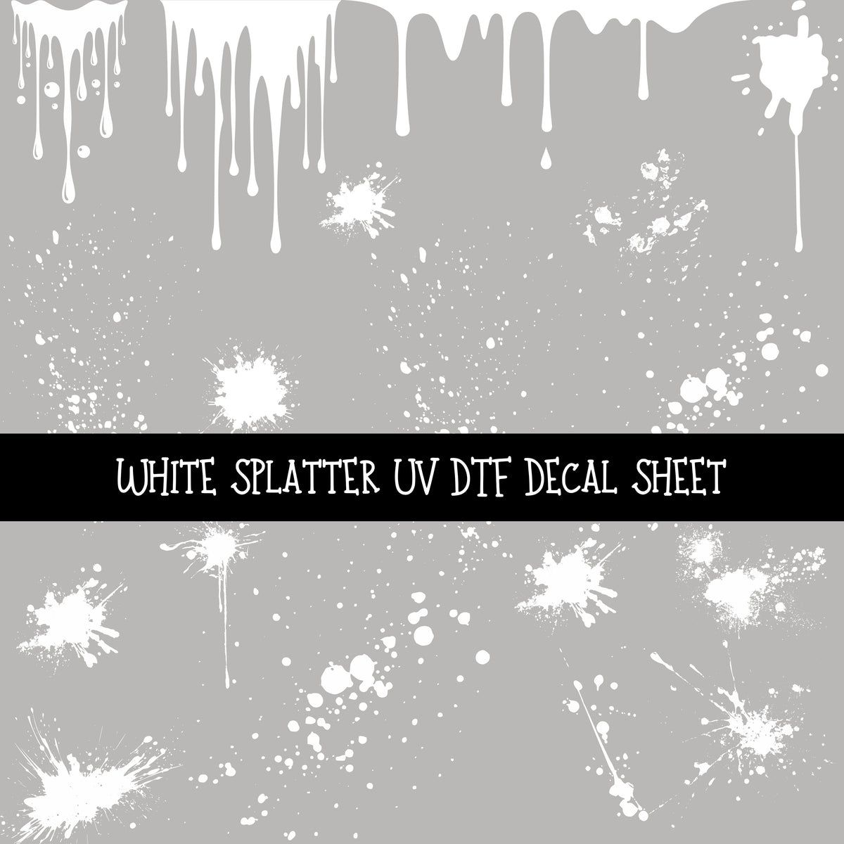 White Splatter UV DTF Decal sheets