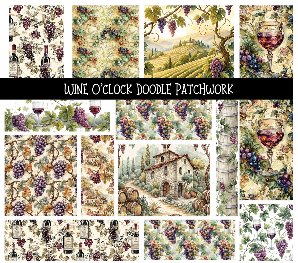 Wine O'clock UV DTF Doodle Patchwork Set