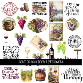 Wine O'clock UV DTF Doodle Patchwork Set