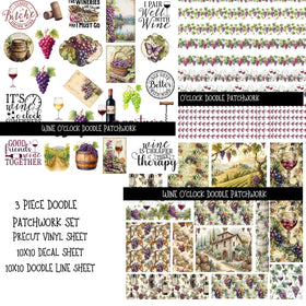 Wine O'clock UV DTF Doodle Patchwork Set