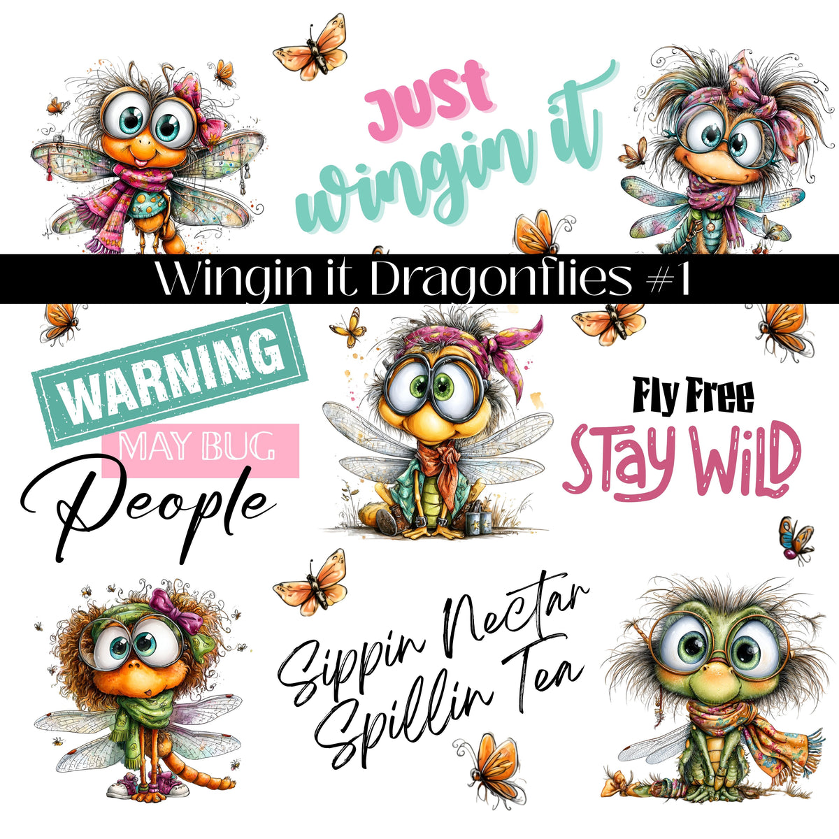 Wingin it Dragonflies Collection UV DTF Decal Sheets-2 Designs