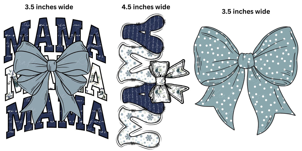 Winter Floral Mama Bow UV DTF decal sheet 10x5 2 Designs