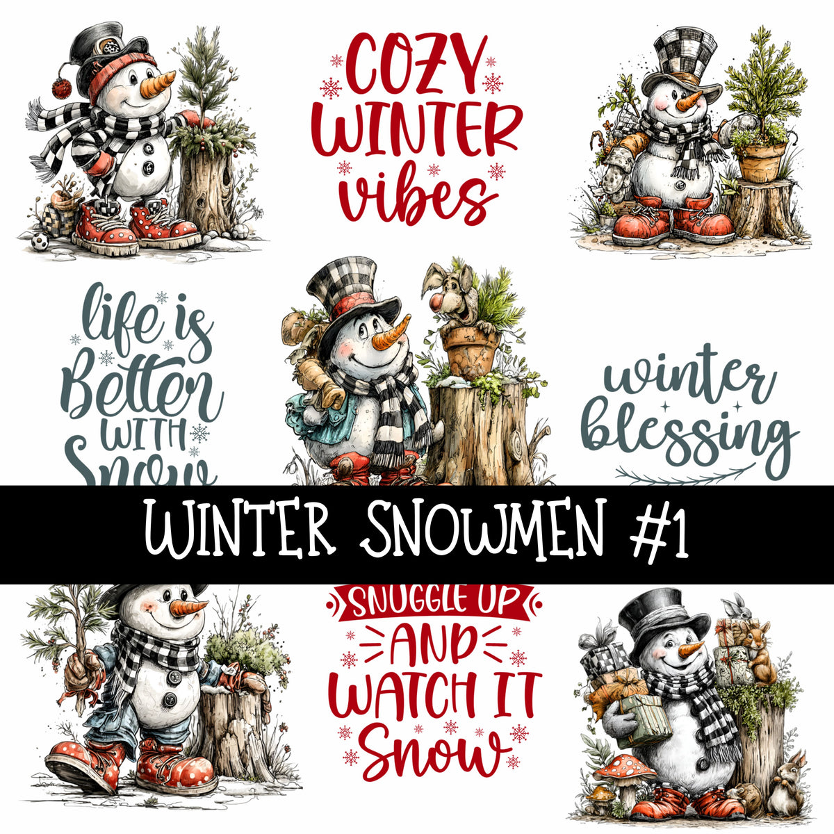 Winter snowmen Collection UV Decal sheets 2 designs