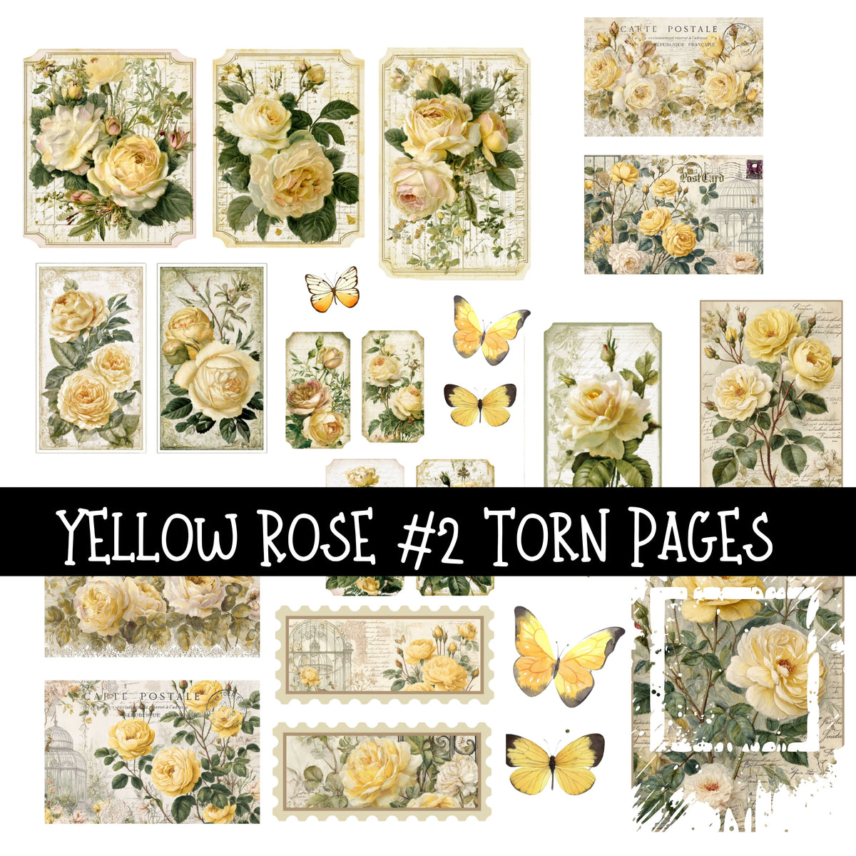 Yellow Rose Torn Pages UV DTF Decal sheets 8 Designs available