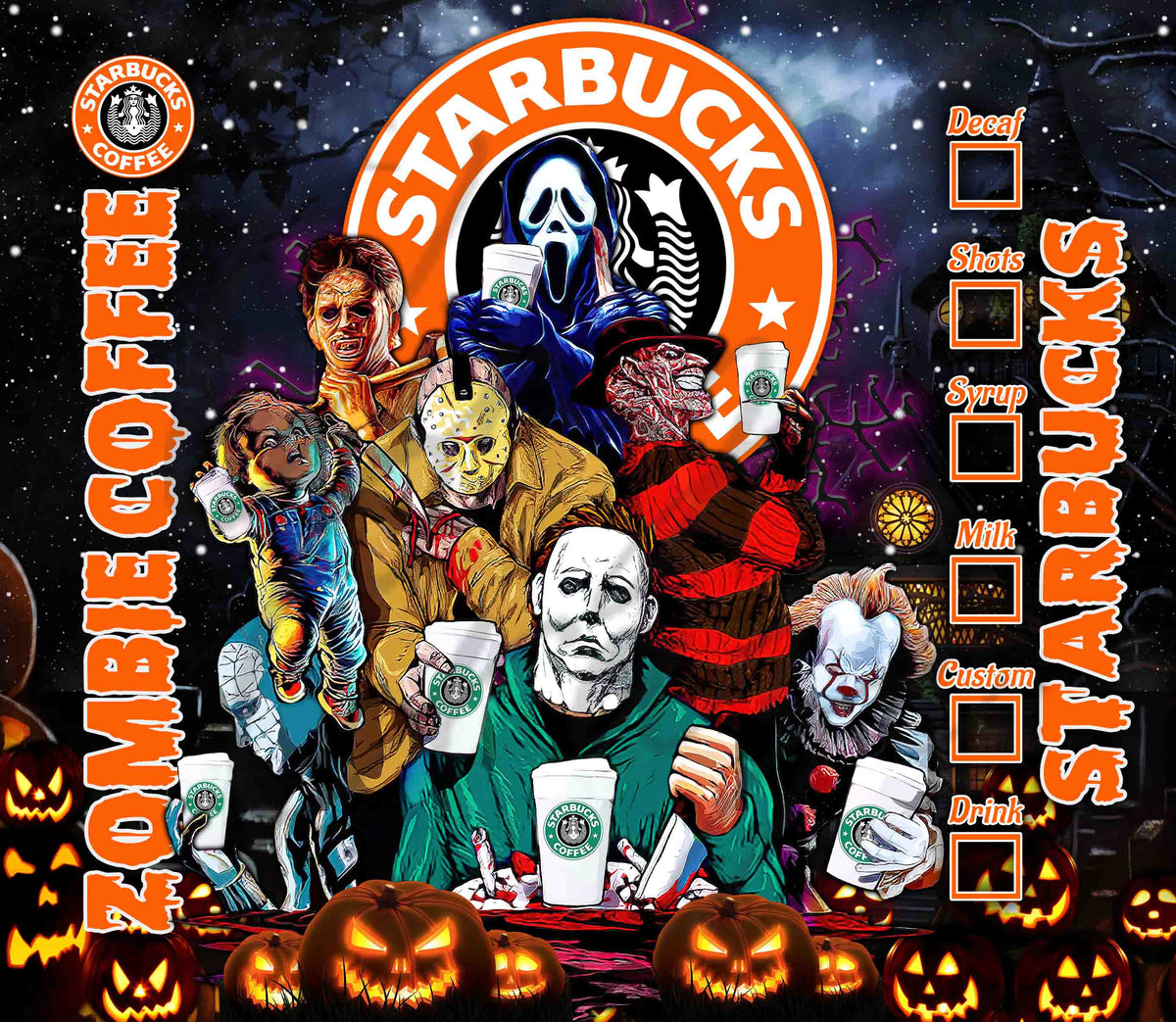 Zombie Coffee 20 or 30 oz Skinny Adhesive Vinyl Wrap