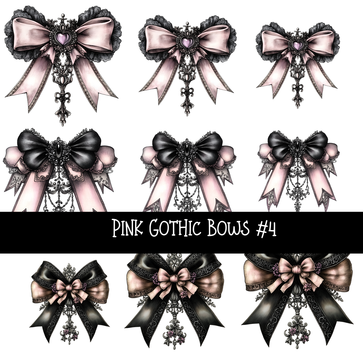 Pink Gothic Bows UV DTF Decal sheets