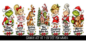 Grinch Pen wraps UV DTF Decal sheet- set of 7 Designs