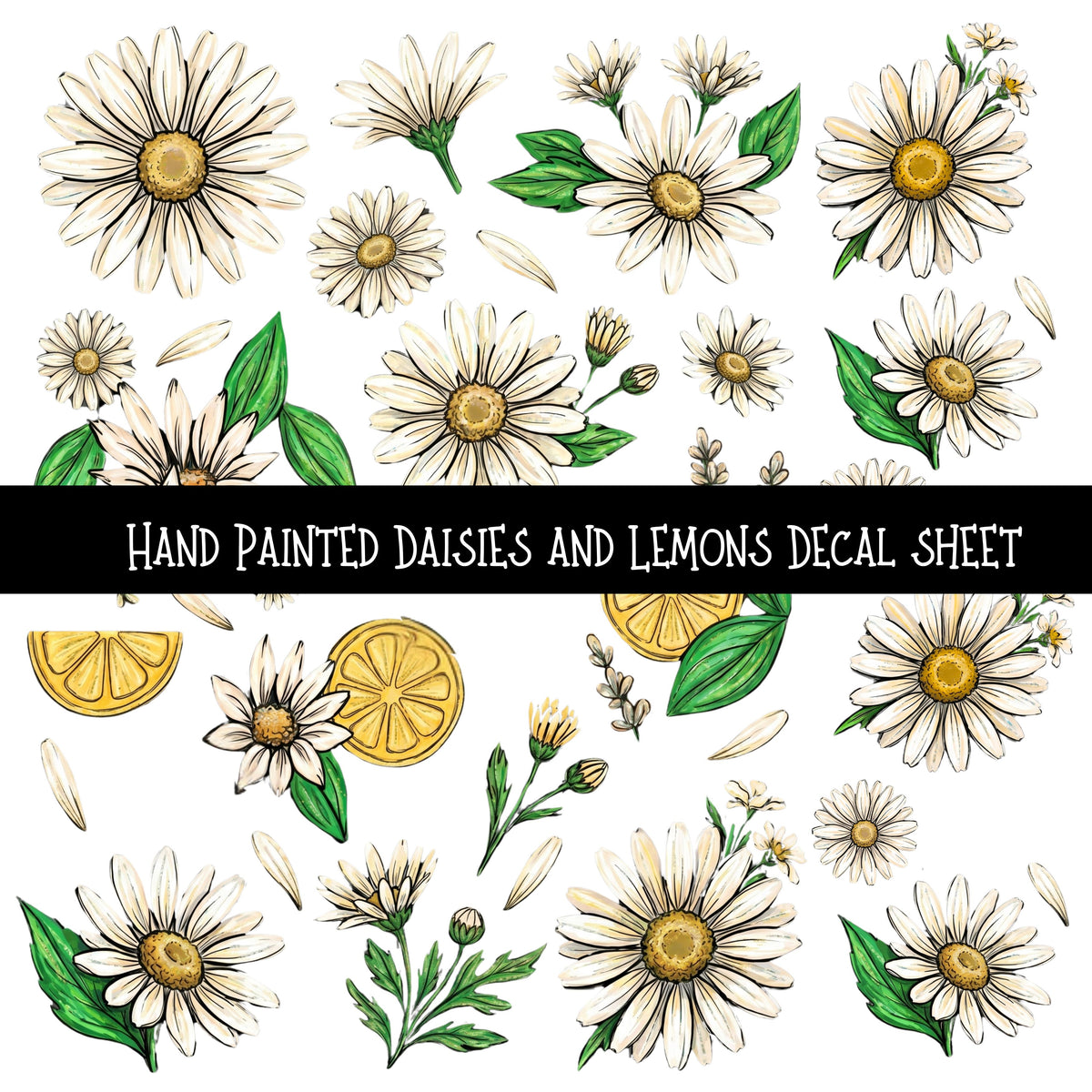 Hand Painted Daisies and Lemons UV DTF Decal sheets