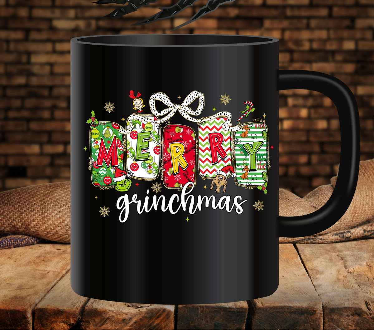 Merry Grinchmas Bow  UV DTF Decals