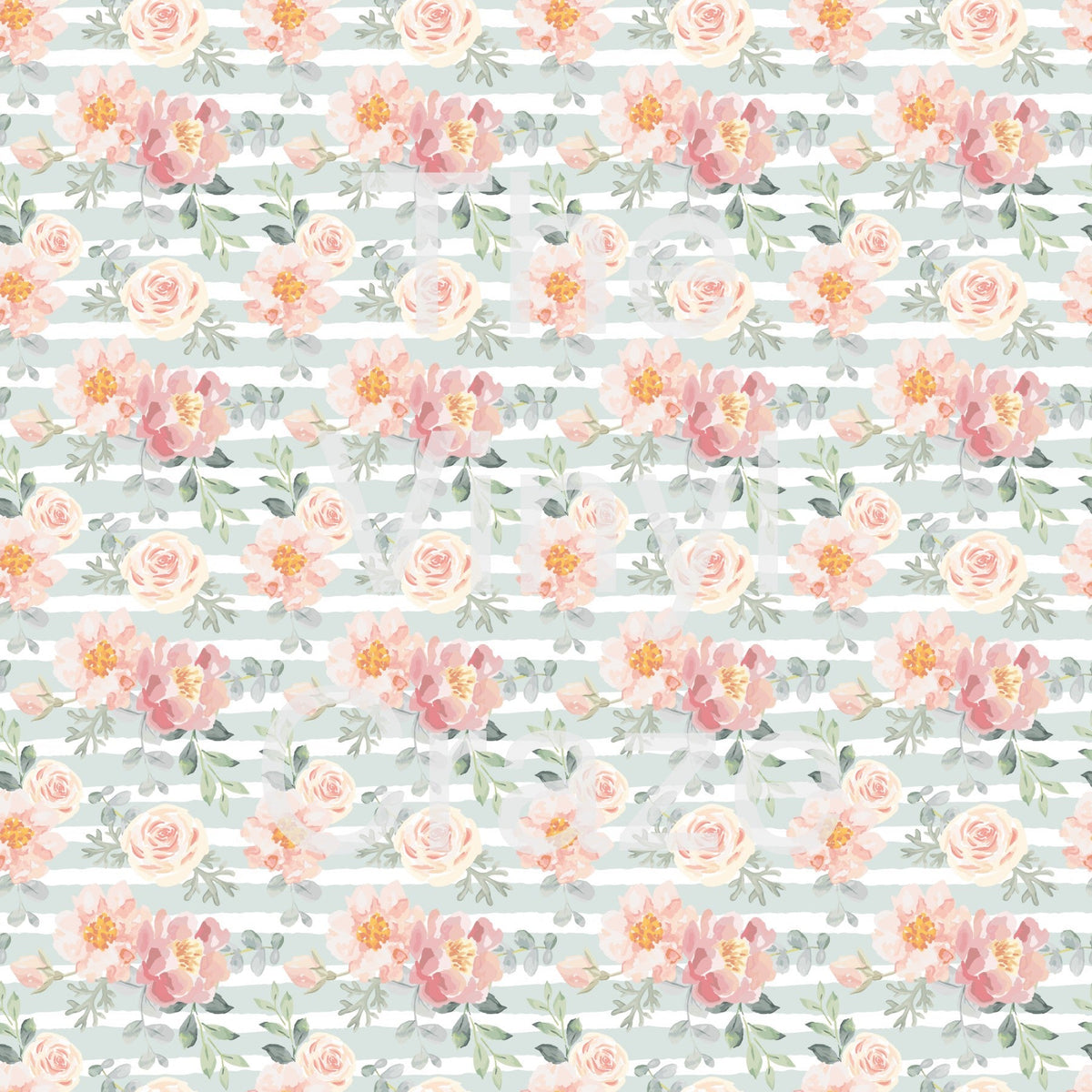 Green Striped Peonies Adhesive Vinyl