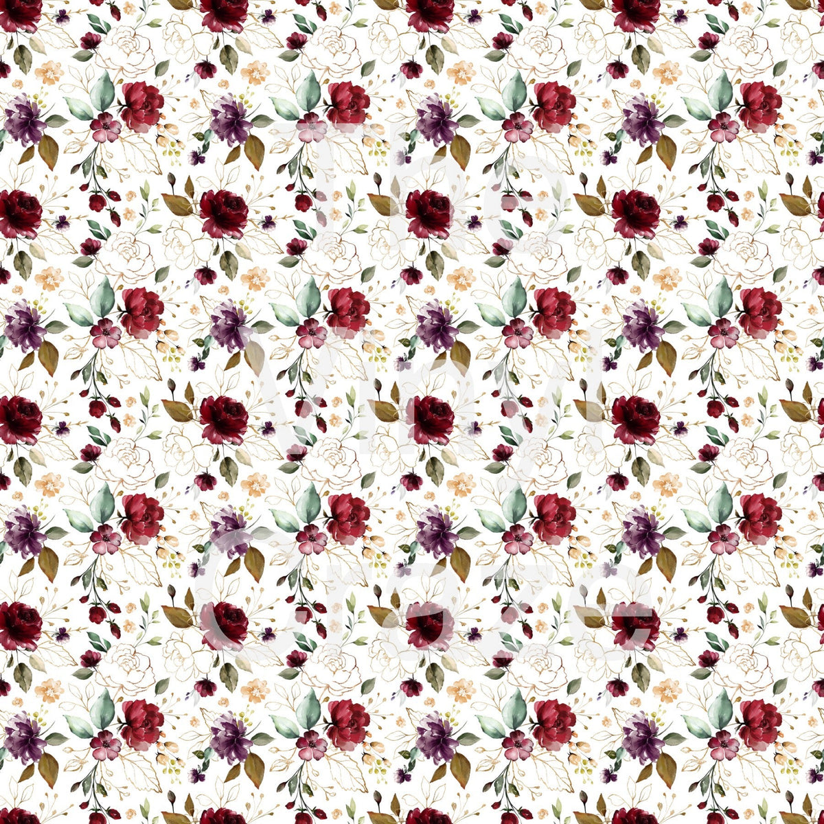 Gold And Burgundy Floral Adhesive Vinyl