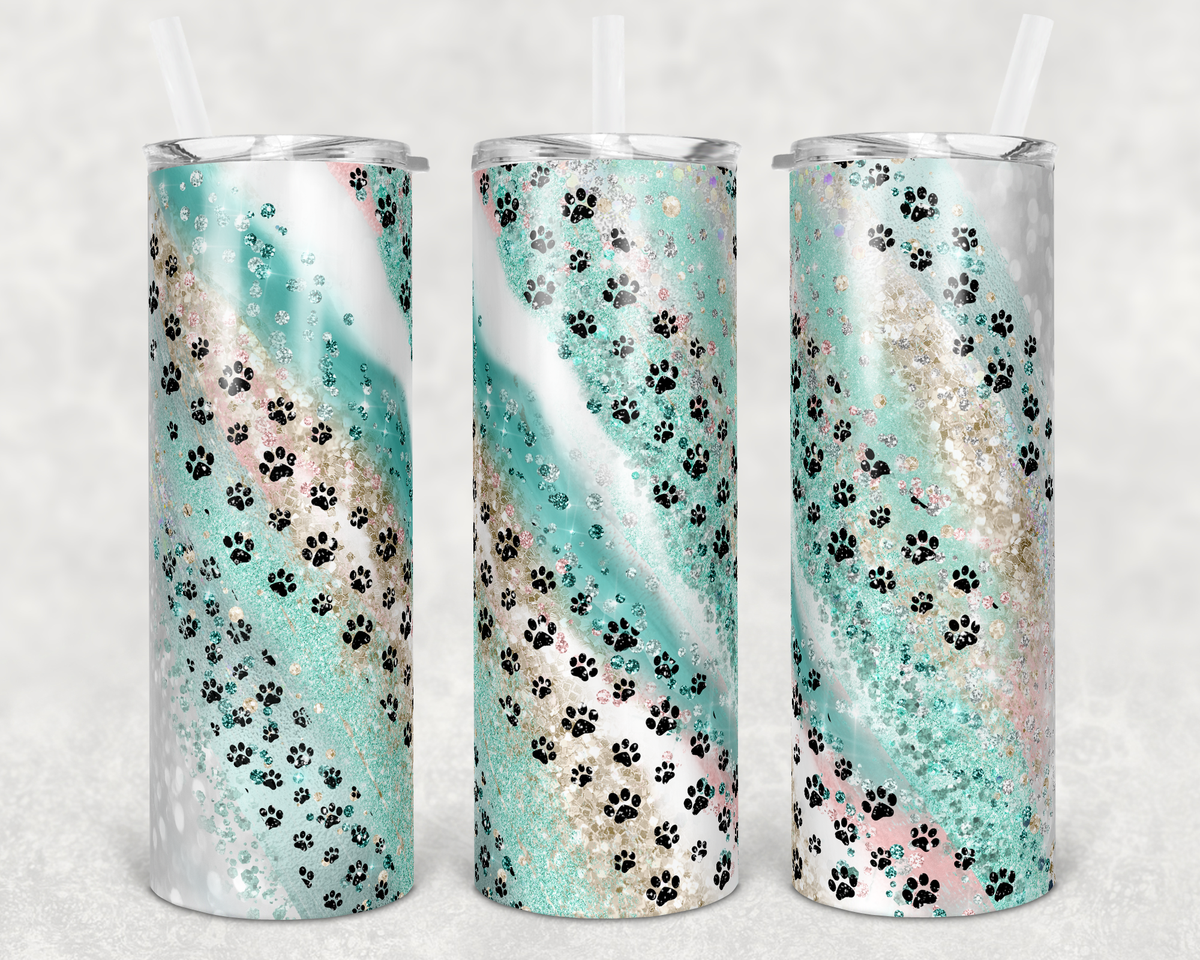 Teal Paw print 20oz straight wrap