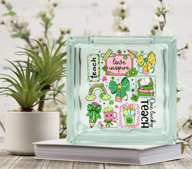 Teach Love Inspire ST. Patrick Day Glass Block Decal 2 sizes available
