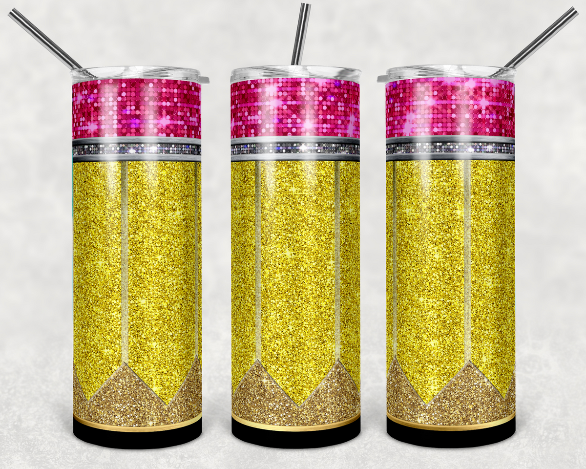 Pencil Glitter Yellow 20 oz Skinny Adhesive Vinyl Wrap