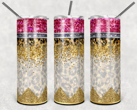 Pencil Gold Leopard 20 oz Skinny Adhesive Vinyl Wrap