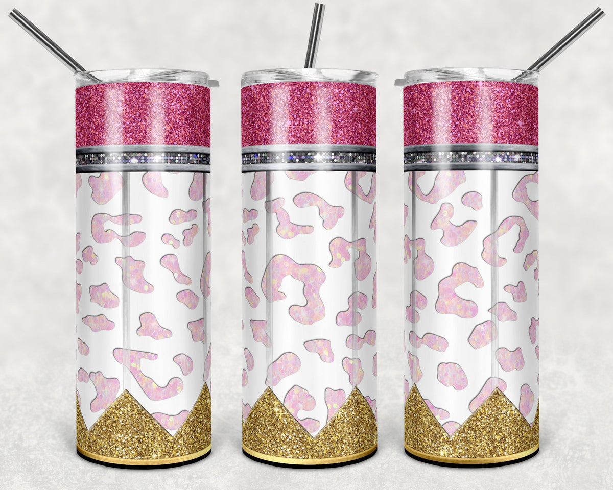 Pencil White Pink Leopard 20 oz Skinny Adhesive Vinyl Wrap