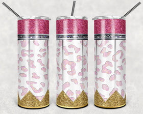 Pencil White Pink Leopard 20 oz Skinny Adhesive Vinyl Wrap