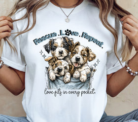 Love Rescue Repeat Dogs in a pocket DTF Transfers