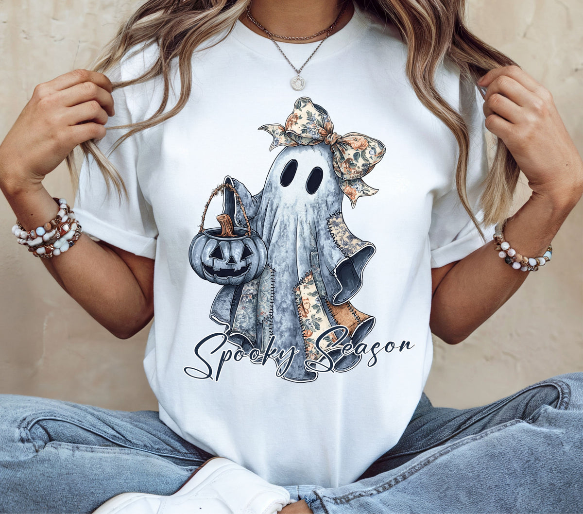 Spooky Season Denim Ghost DTF Transfers