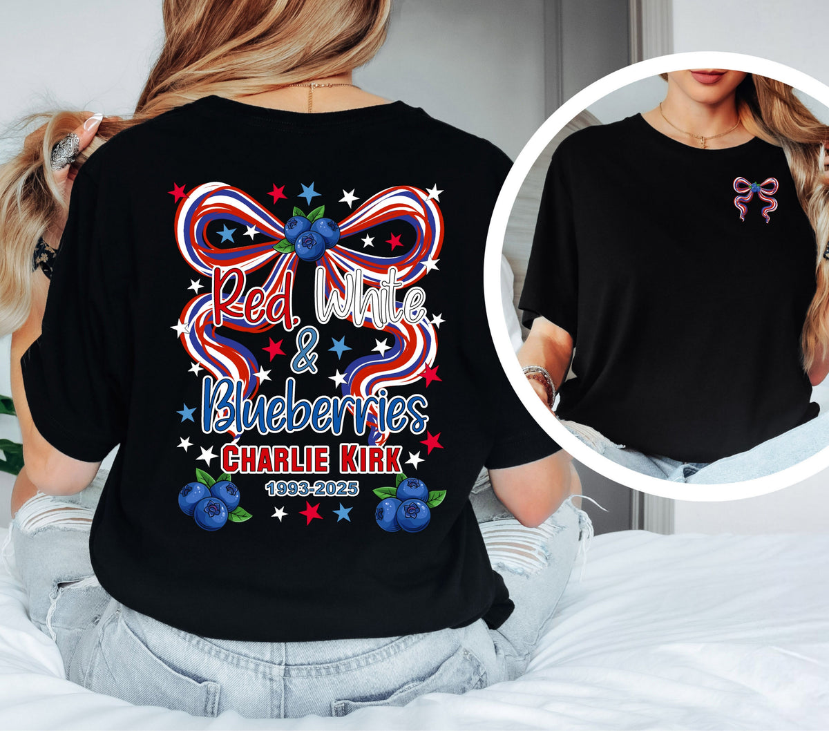 Red White and Blueberries with Bow DTF Transfers- 2 piece set