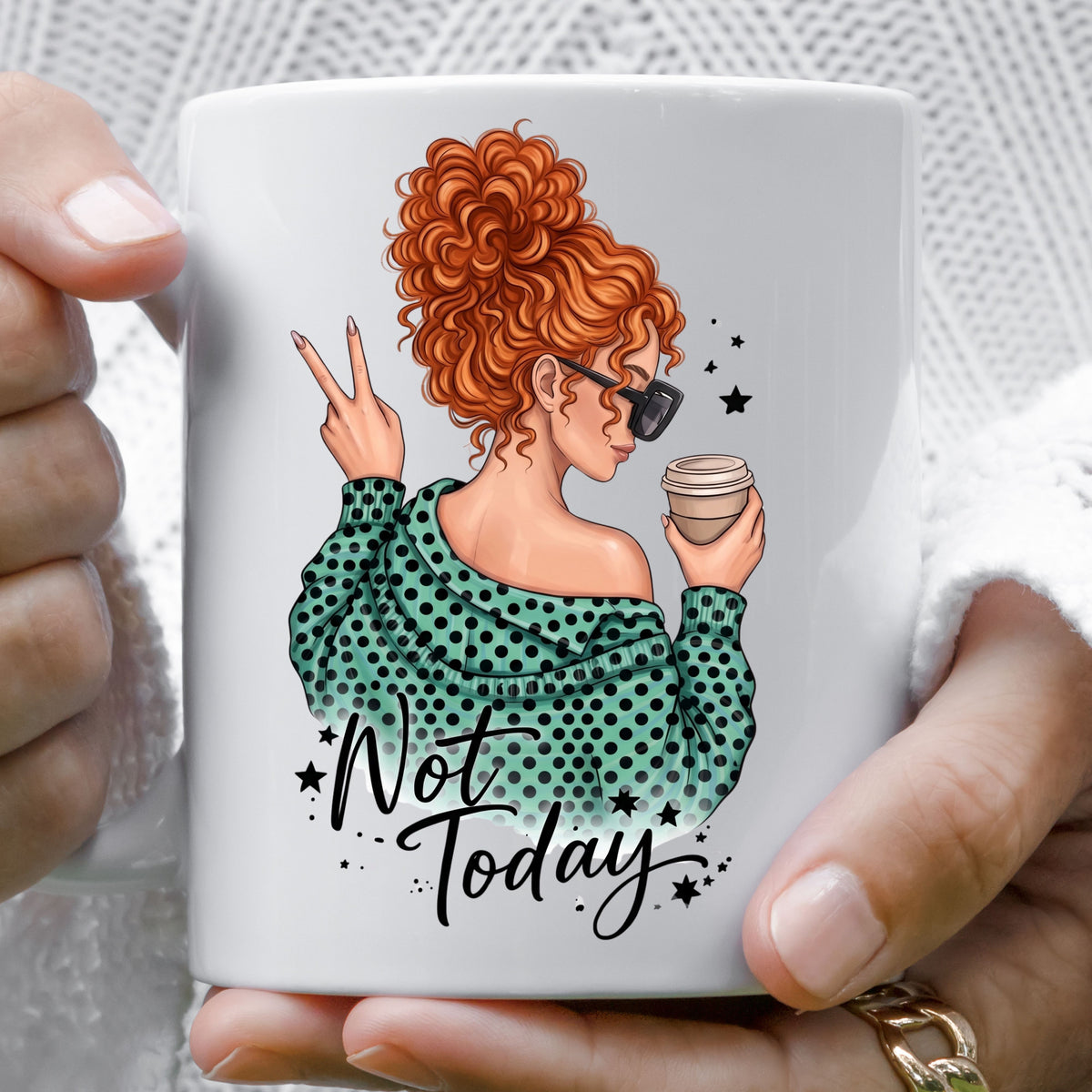 Not Today Girl-Red Head curly UV DTF Decal