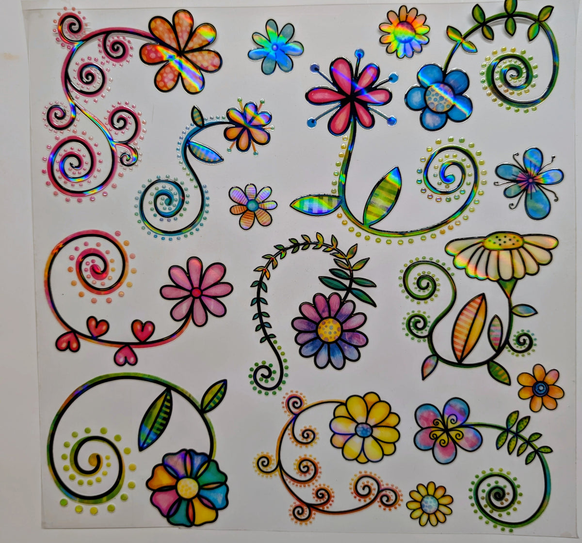 #135 Holographic Doodle Flowers