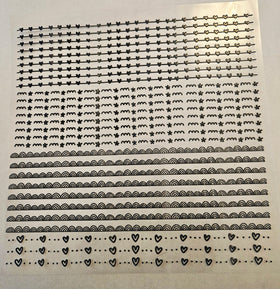 #18 Metallic UV DTF-Doodle Lines- hearts- available in Gold, Black Holo