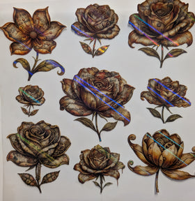 #113 Steampunk Floral Brown holographic