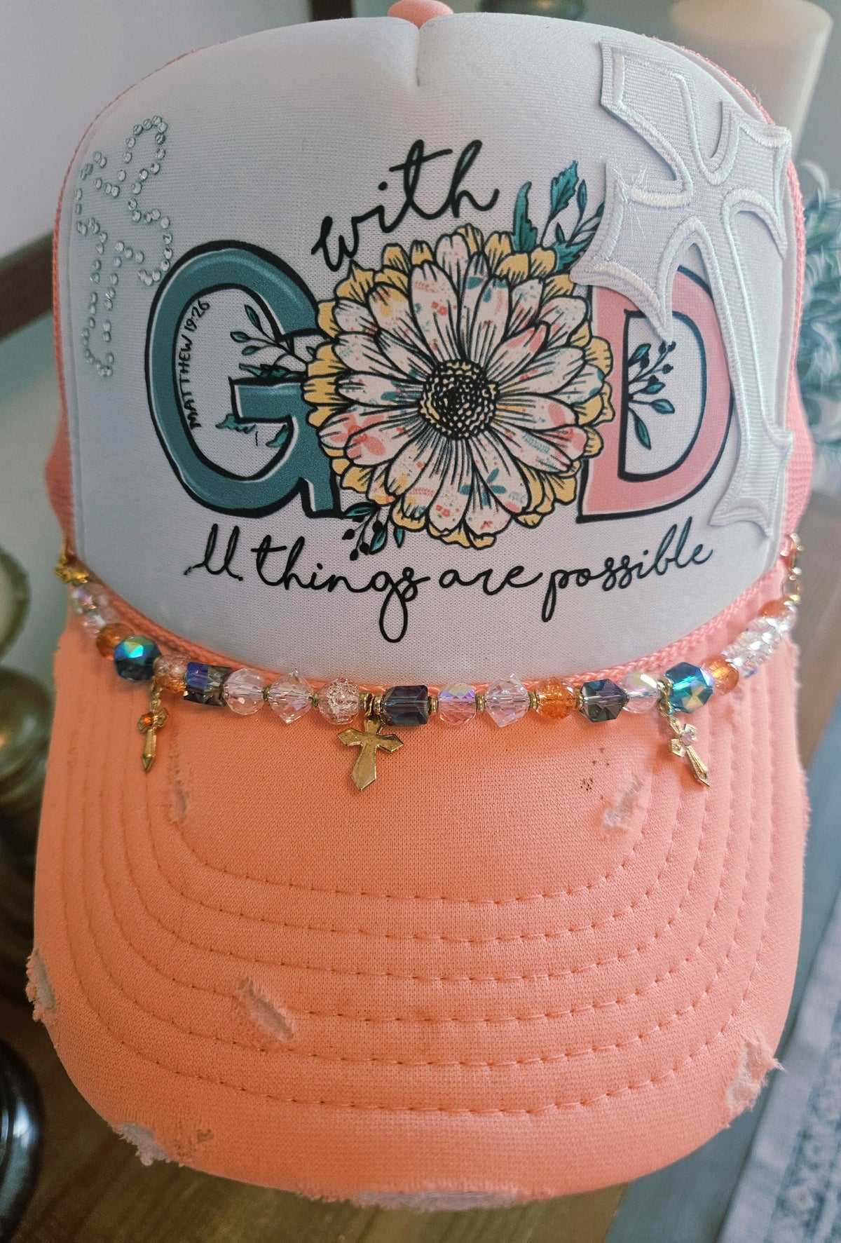 With God all things are possible finished trucker hat