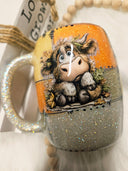 Highland Leopard Patchwork 14oz stainless coffee mug with lid