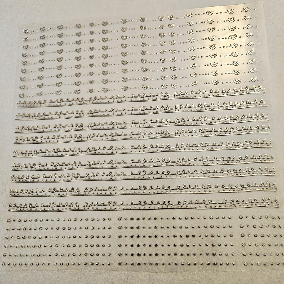 #17 Metallic UV DTF-Doodle Lines- hearts- available in Silver, Black Holo, Red Holo and Gold