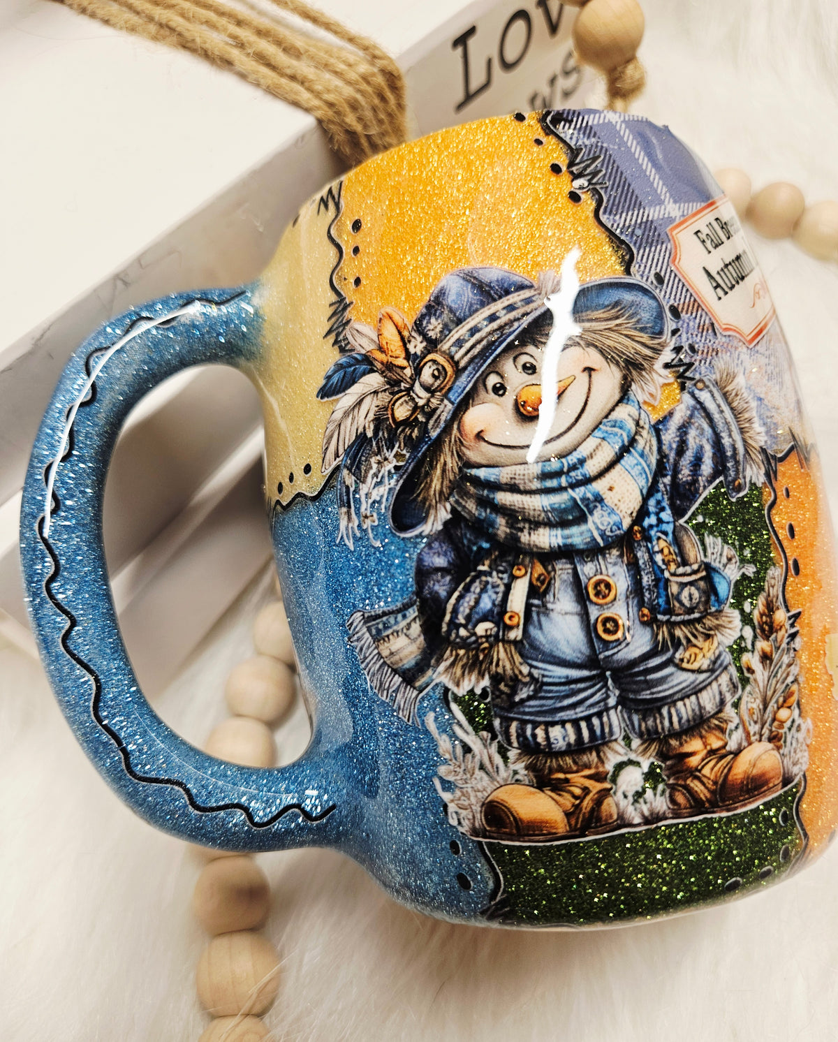 Fall Patchwork 14oz stainless coffee mug with lid