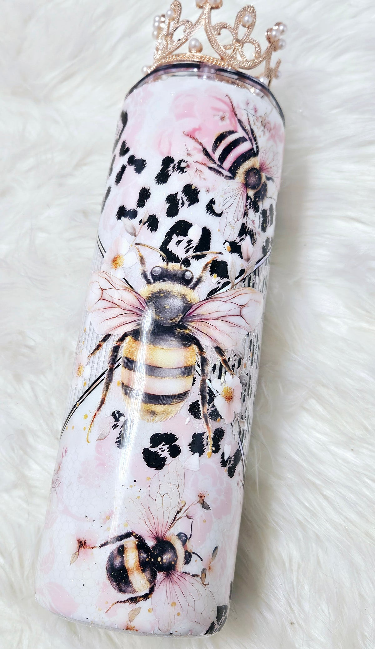 Bee kind of a Queen Bitch 20oz skinny tumbler with crown topper
