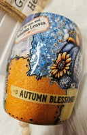 Fall Patchwork 14oz stainless coffee mug with lid