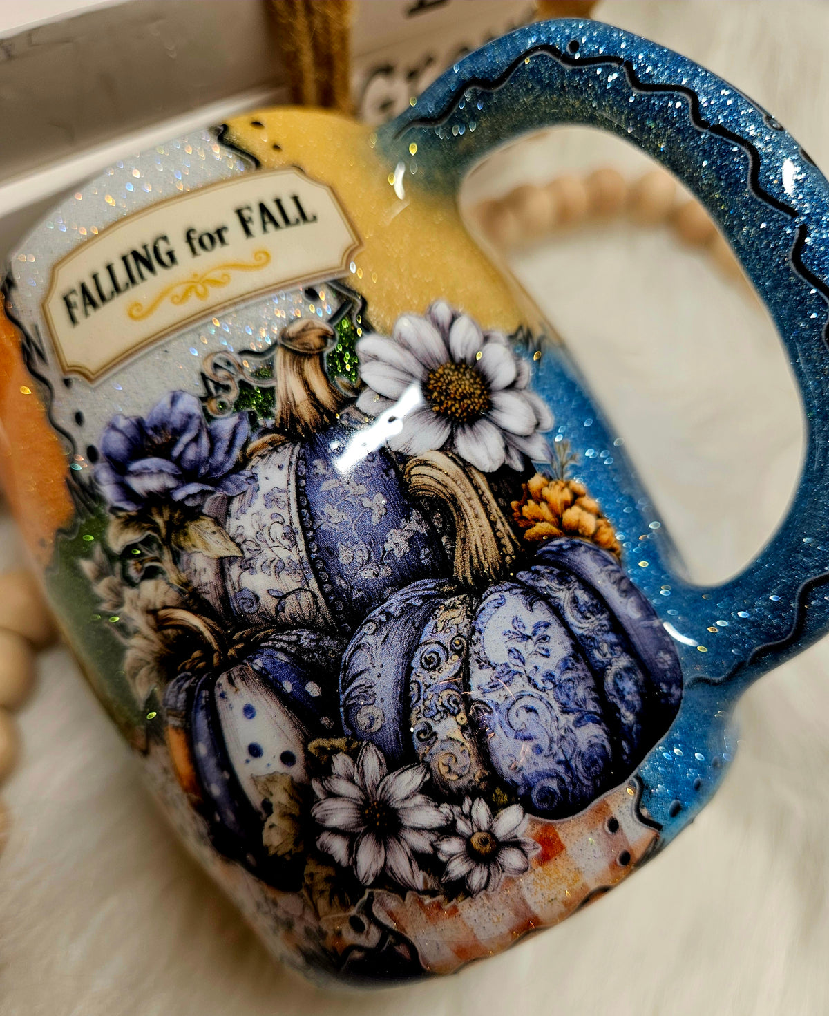 Fall Patchwork 14oz stainless coffee mug with lid