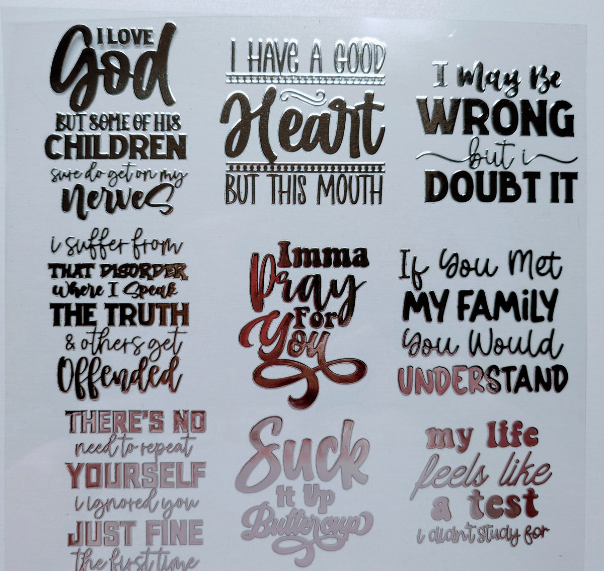#27 Metallic Sarcastic UV DTF-Quotes- available in Gold and Silver