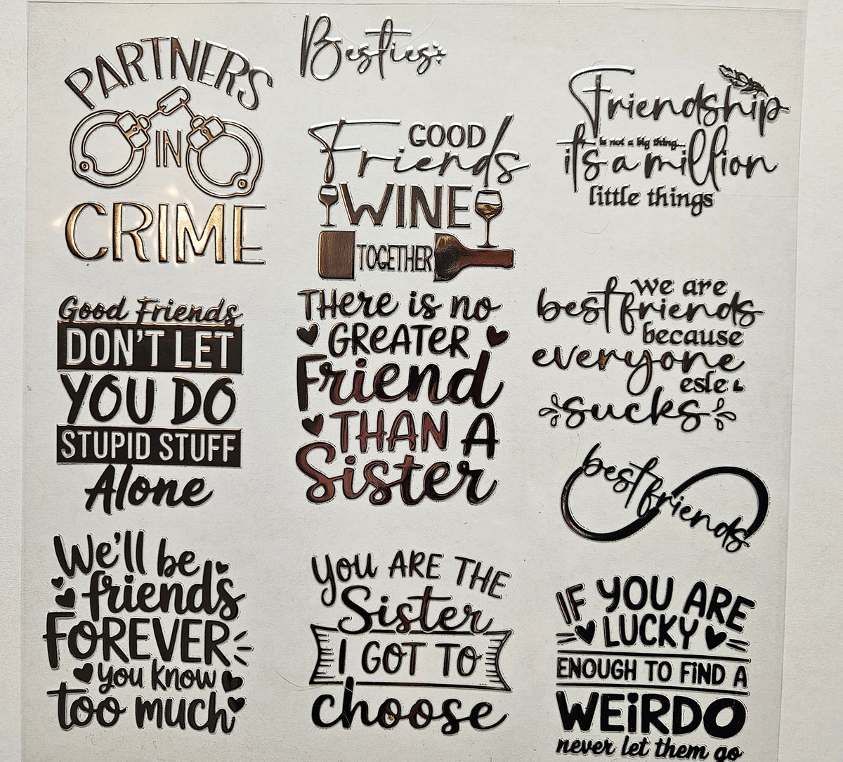 #57 Metallic Quote sheet-Partners in Crime  UV DTF-- available in Silver and gold
