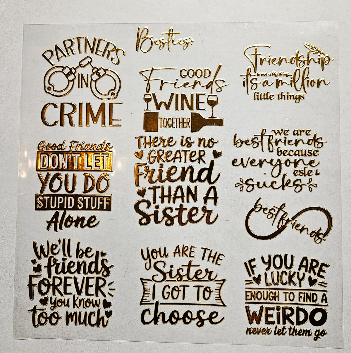 #57 Metallic Quote sheet-Partners in Crime  UV DTF-- available in Silver and gold