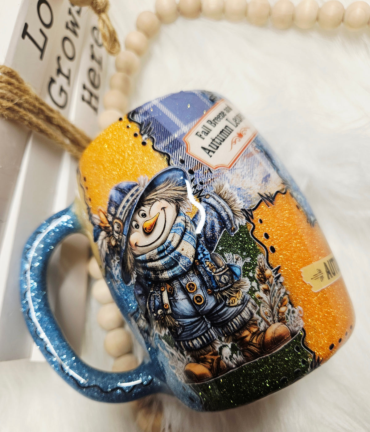 Fall Patchwork 14oz stainless coffee mug with lid