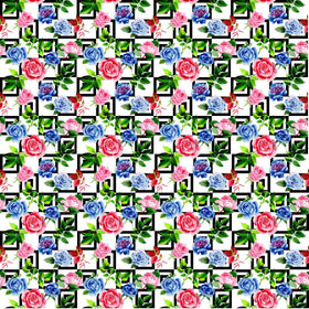 Pink And Blue Roses On A Geometric Background - Adhesive Vinyl