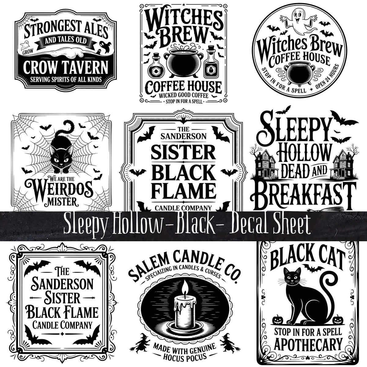 Sleepy Hollow Black UV DTF Decal Sheet