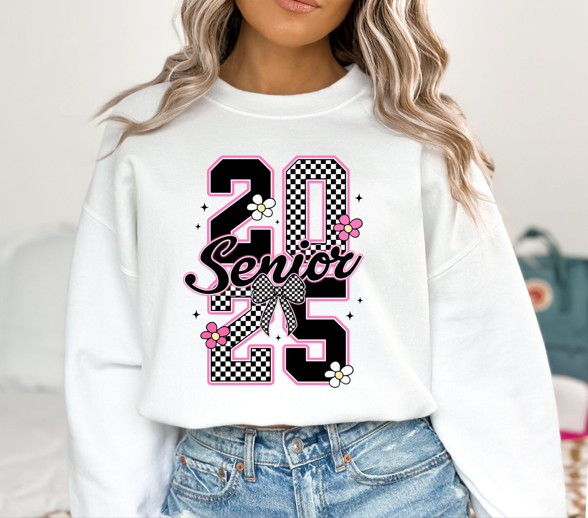 Senior 2025 black and pink check DTF Transfers