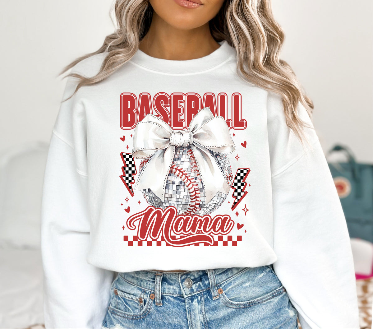 Baseball mama red check DTF Transfers