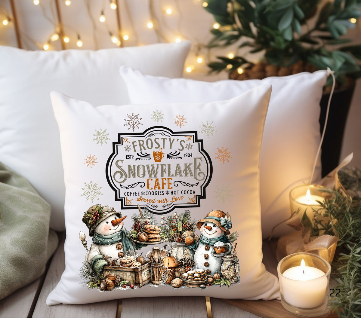 Frosty's Snowflake Cafe DTF Transfers for pillows and towels