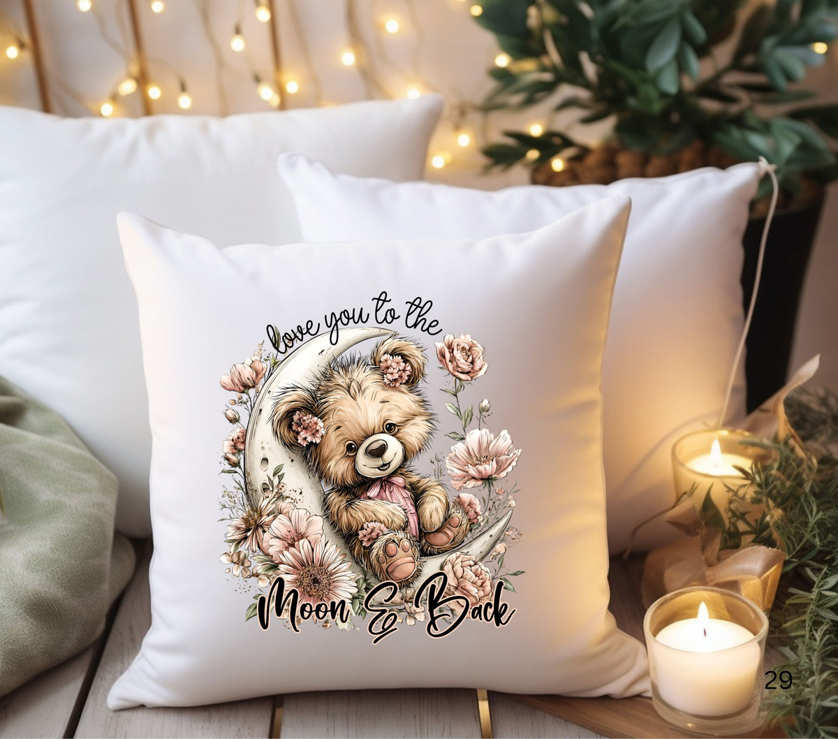 Love you to the Moon and Back Pink Bear #2 DTF Transfers for pillows